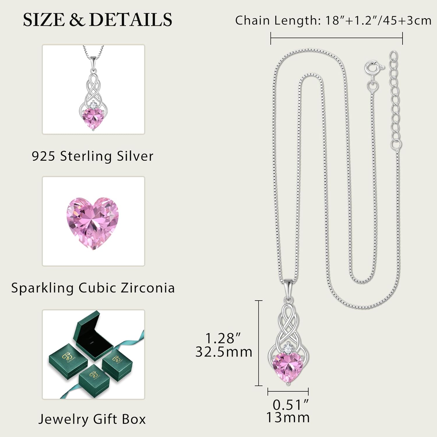 Thumbnail 4 de FJ Unendlichkeit Keltischer Knoten Kette mit Geburtsstein (925 Sterling Silber) für Damen