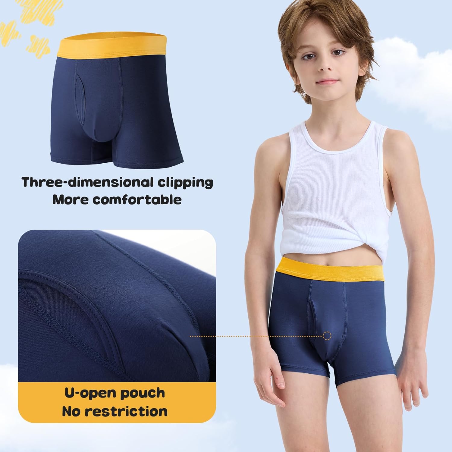 Detalle de BAMBOO COOL Boys' Boxer Briefs (6-18Y) — 6-Pack, Moisture-Wicking, Ultra-Soft Bamboo Viscose