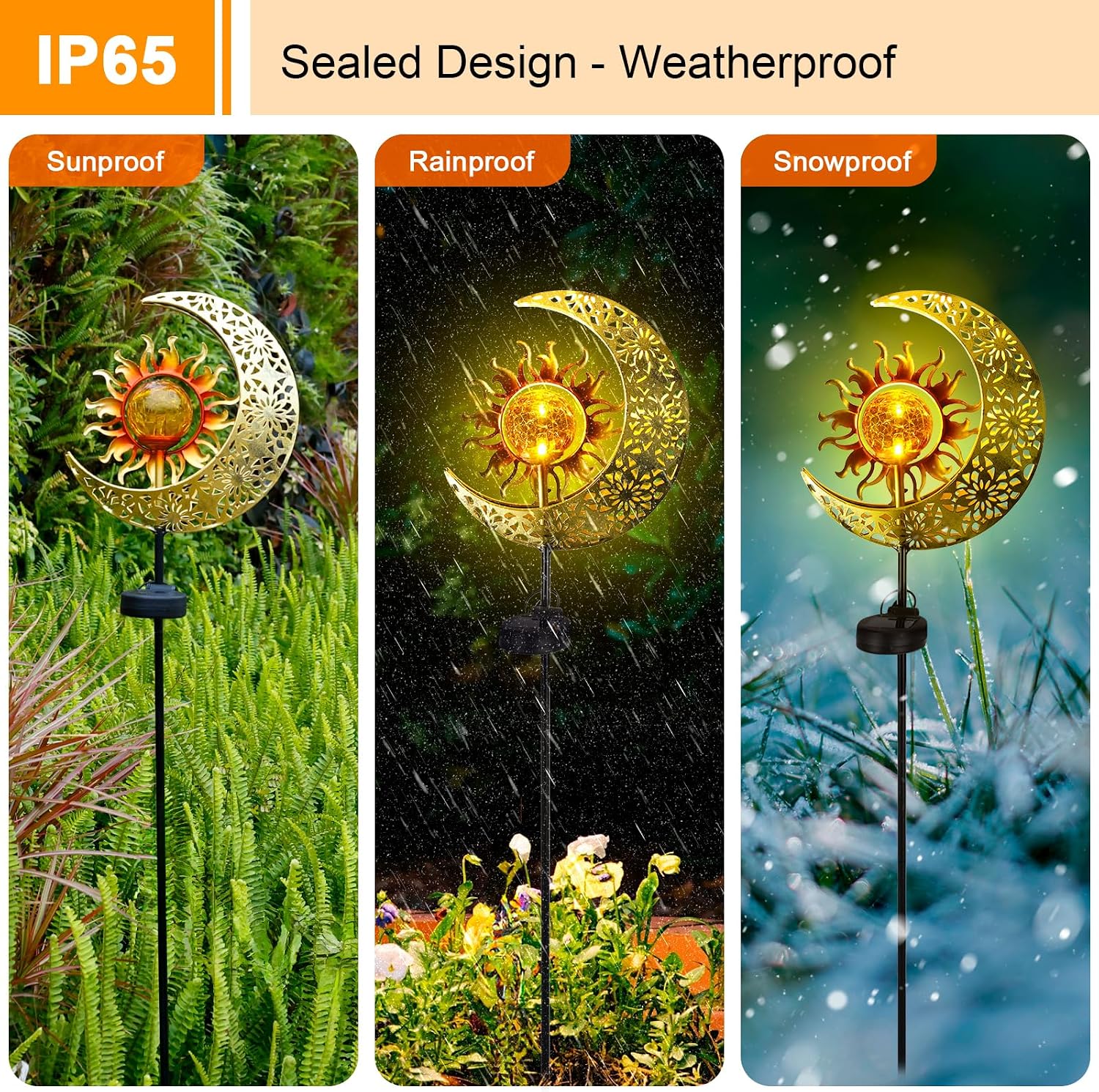 Detalle de Wudyfei Solar Garden Lights Outdoor Moon Light with Crackle Glass Globe