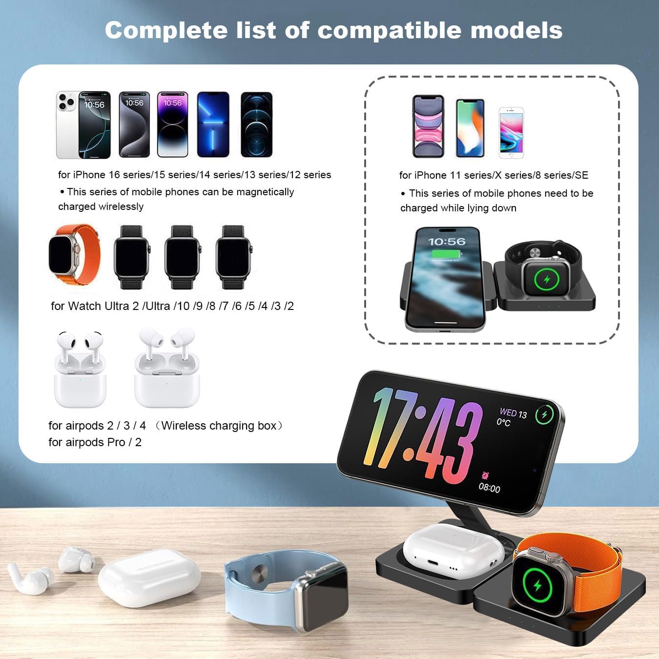Thumbnail 1 de 3 in 1 Foldable Magnetic Wireless Charging Station for iPhone, Apple Watch and AirPods – Travel-Friendly