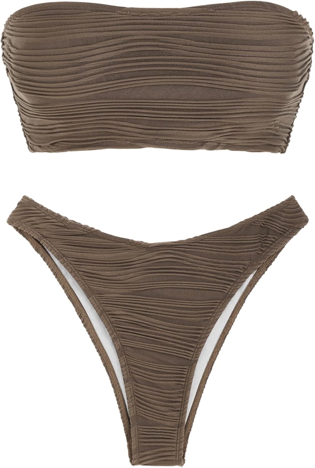Detalle de ZAFUL Women Strapless Textured Bandeau Bikini 2 Piece Swimwear