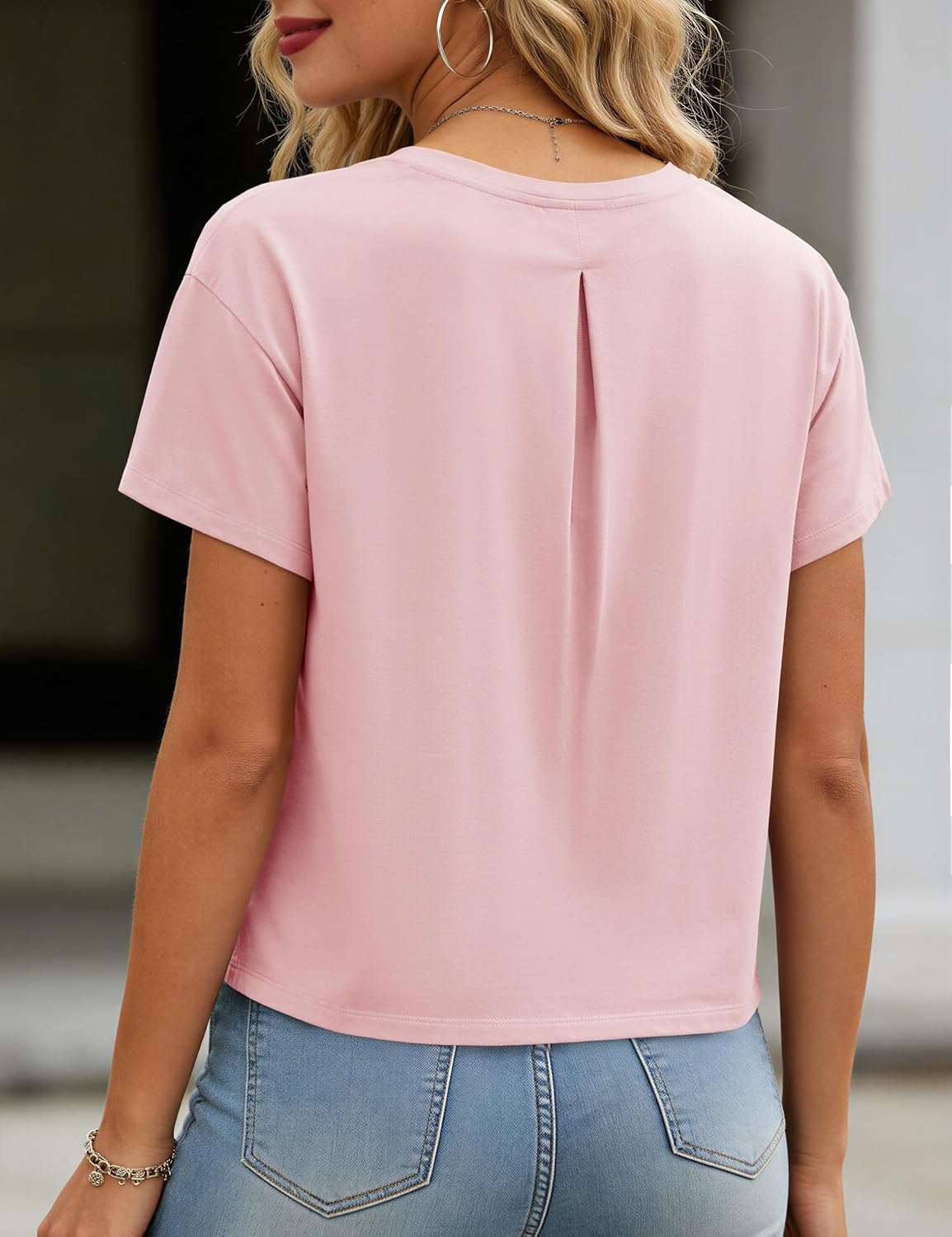 Detalle de MAGCOMSEN Women's Cotton Cropped T-Shirt, Crewneck, Short Sleeve, Loose Fit