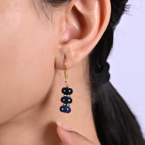 Thumbnail 1 de Gempires Natural Gemstone Rondelle Bead Earrings – 8mm Drop, Gold Plated, Hypoallergenic, Green Jade