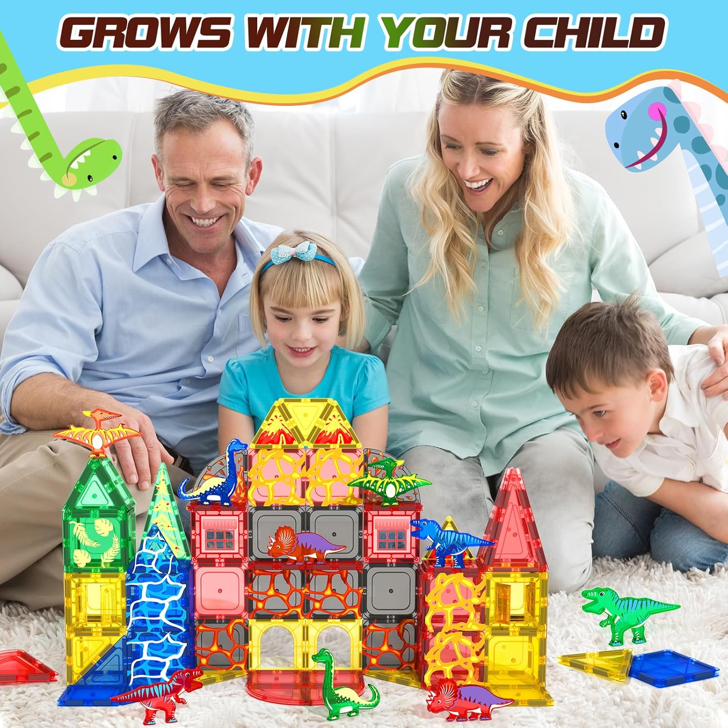Thumbnail 6 de 102PCS Dinosaur Magnetic Tiles Set with 8 Dinosaurs 🧩