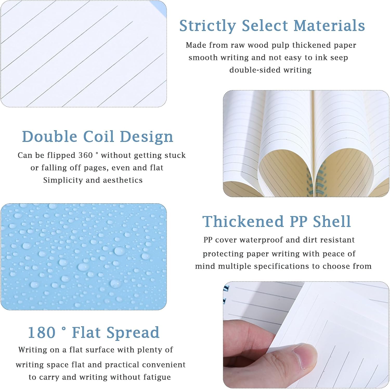 Detalle 2 de DDUP 3 Pack A5 Spiral Notebooks with Waterproof Matte Plastic Cover (Lined, 8mm) – Blue, Pink & Green