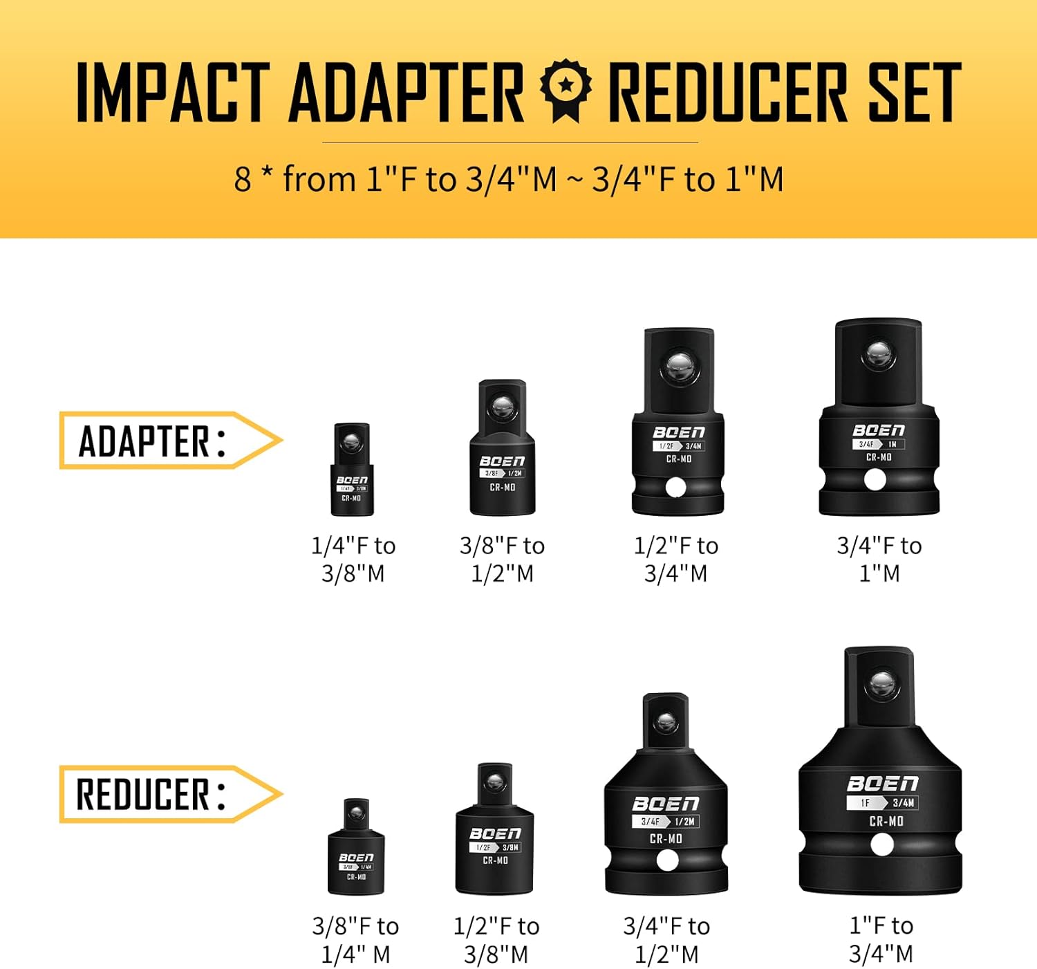 Detalle de BOEN 8 Piece Impact Socket Adapter Set