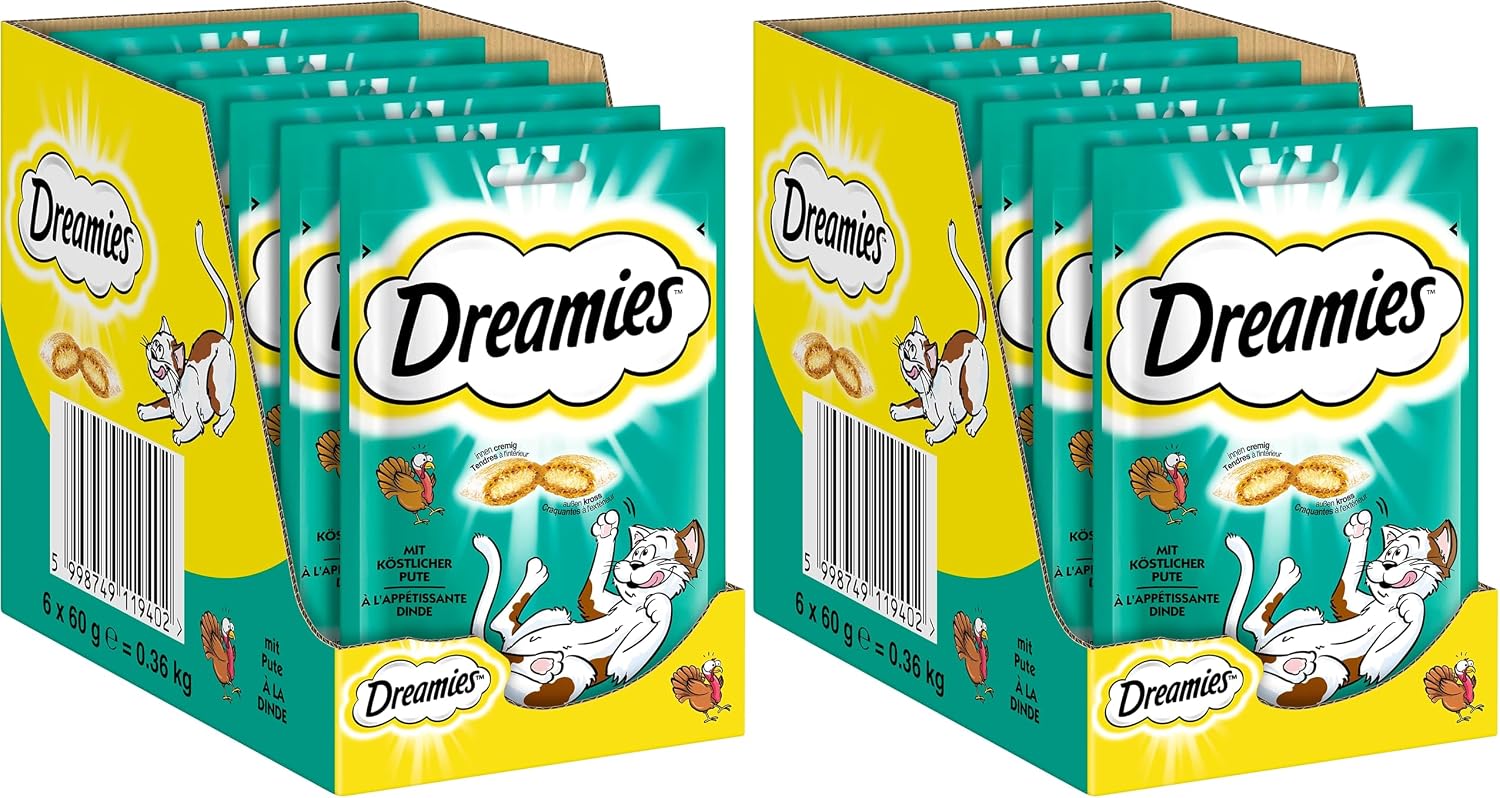 Detalle de DREAMIES Katzensnacks – Variety Box 12x60 g mit Huhn, Käse und Lachs