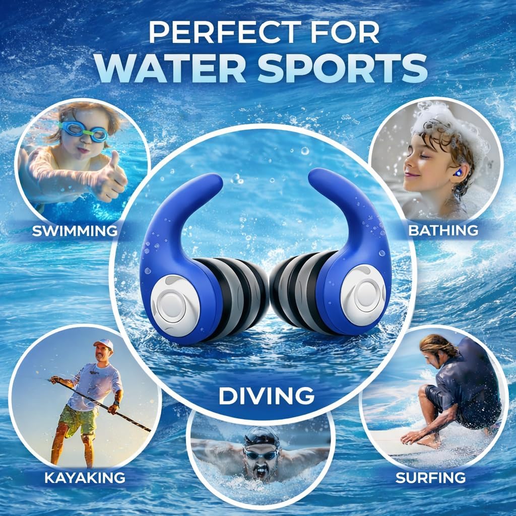 Detalle 2 de Swimming Ear Plugs for Adults with Lanyard – 3 Pairs Waterproof Reusable Soft Silicone Earplugs