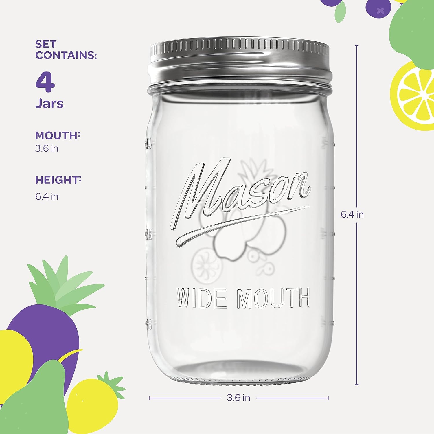 Thumbnail 5 de SEWANTA Wide Mouth Mason Jars 32 oz pack