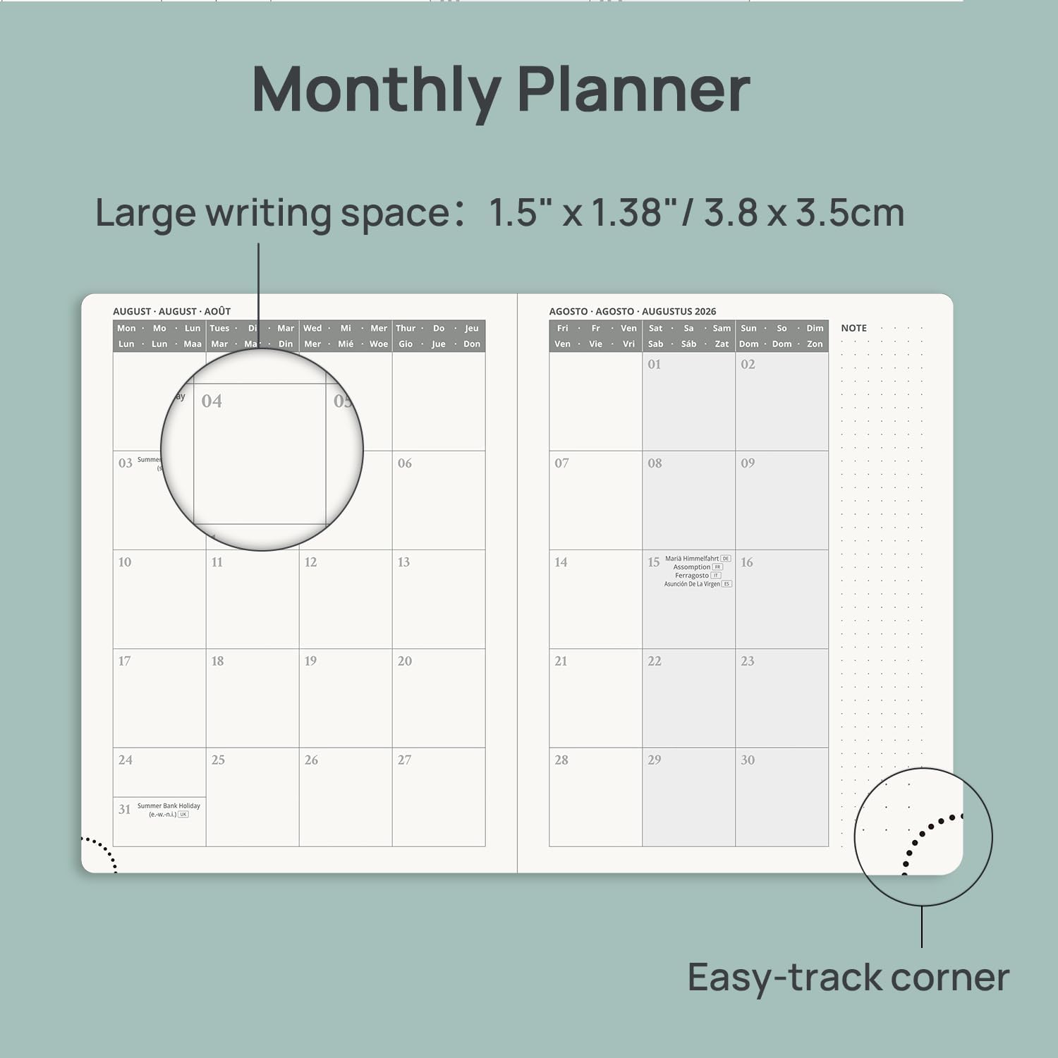 Thumbnail 3 de POPRUN 2026-2027 Academic Diary A5 Week to View (Aug'26–Dec'27) Soft Cover, 17 Months in Pink