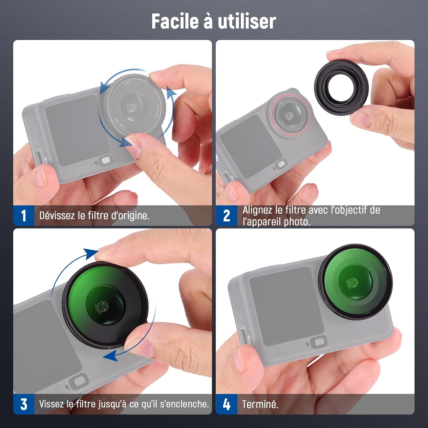 Thumbnail 6 de NEEWER Kit de filtres CPL + ND FL-B100 pour DJI Osmo Action 6 (4 filtres ND8/16/32 + polarisant)