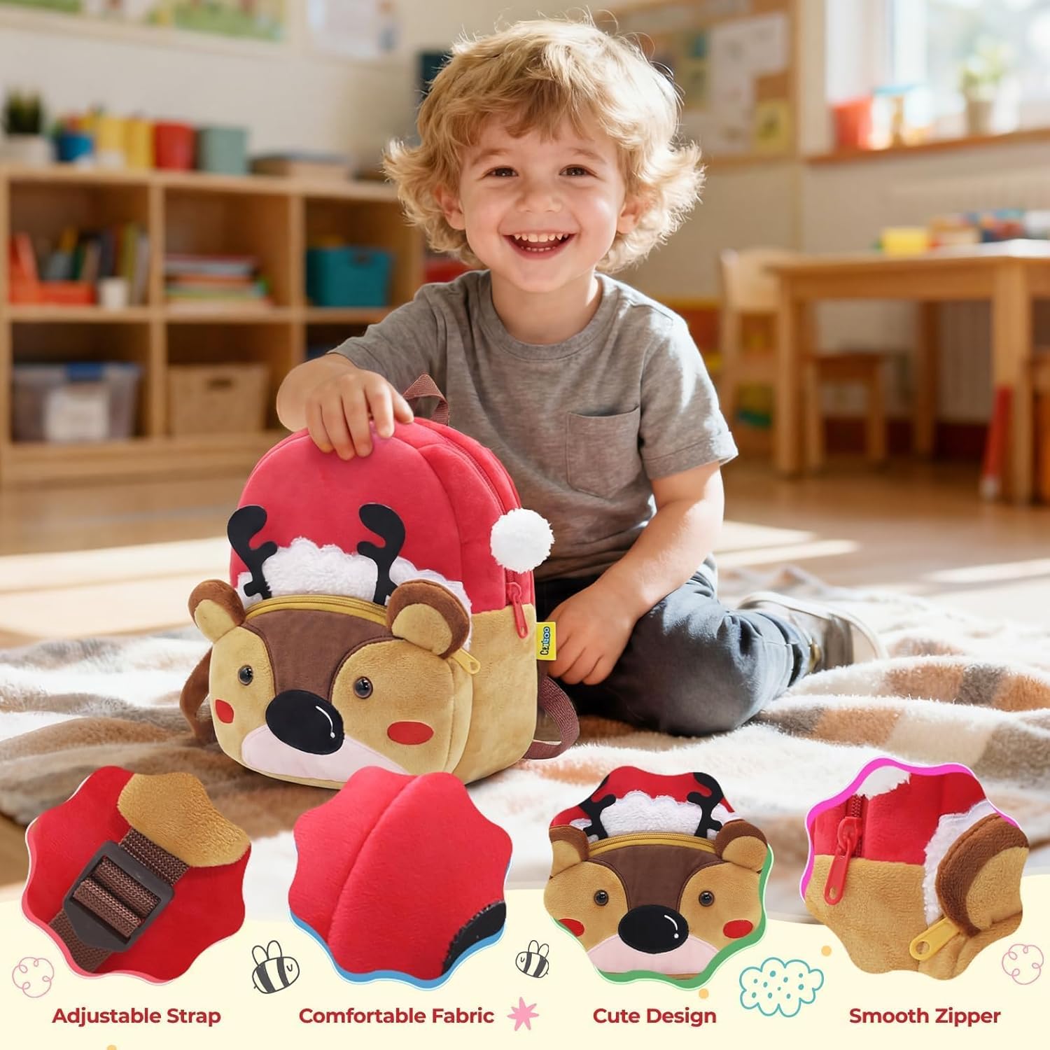 Thumbnail 2 de PROTAURI Sac à dos enfant 1-4 ans pour crèche (cerf skieur), léger et confortable