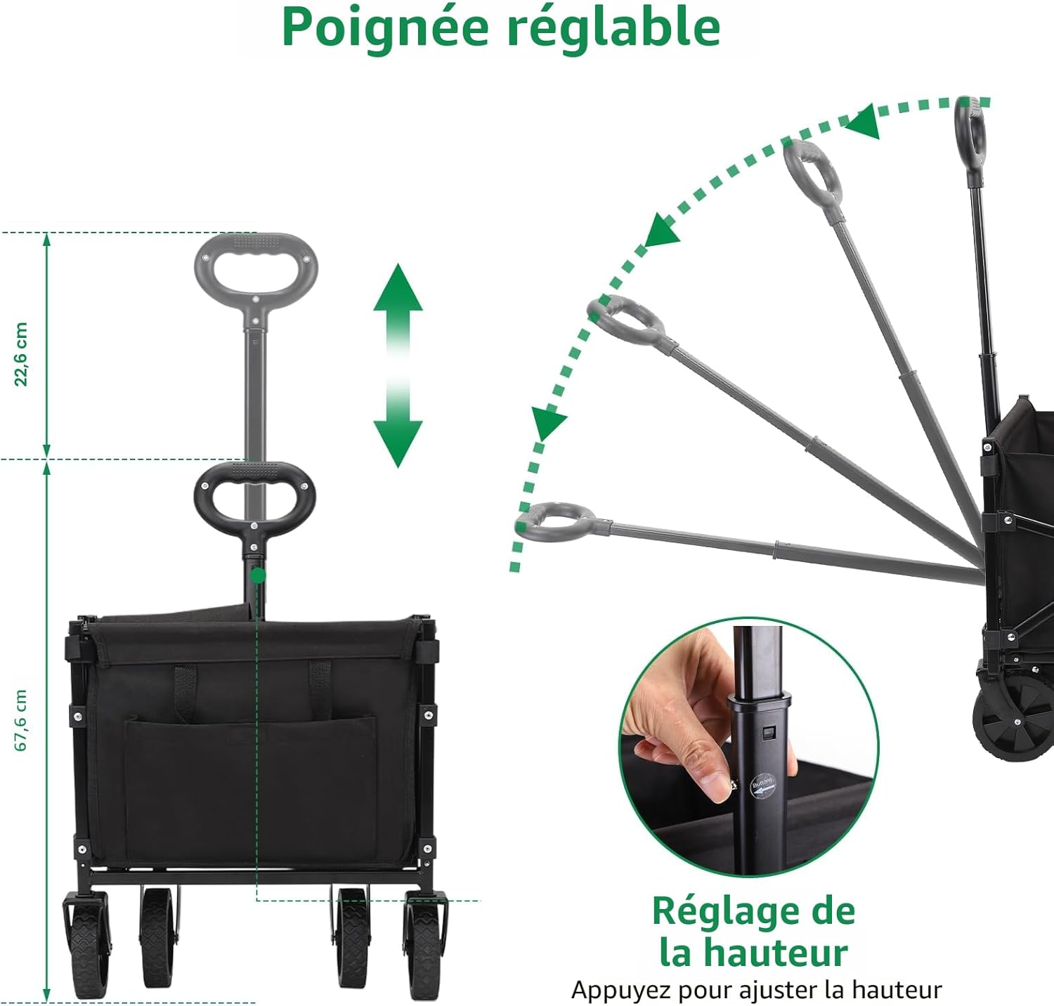 Thumbnail 2 de Chariot de plage LEWANJA pliable tout-terrain (70 L) jusqu’à 90 kg, roues 360°, noir