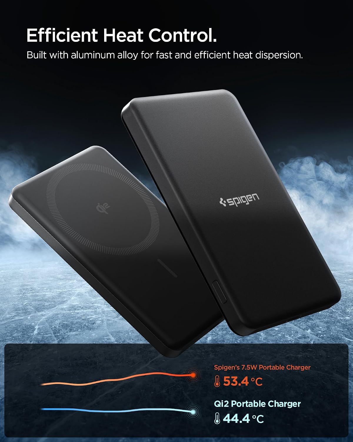 Detalle de Spigen Essential Qi2 Power Bank Wireless 5.000 mAh da 22,5W con MagSafe (Qi2) – Nero