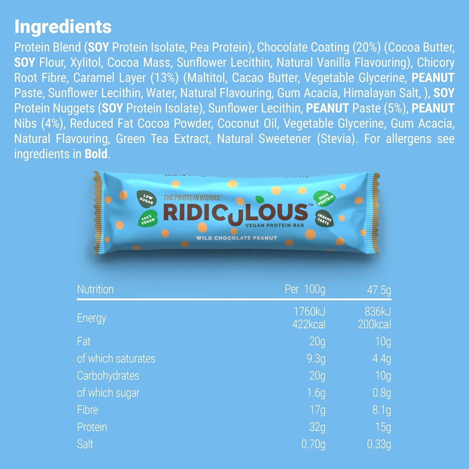 Thumbnail 1 de THE PROTEIN WORKS Barretta Proteica Vegana Ridiculous – 9 barre confezione, 100% vegetale