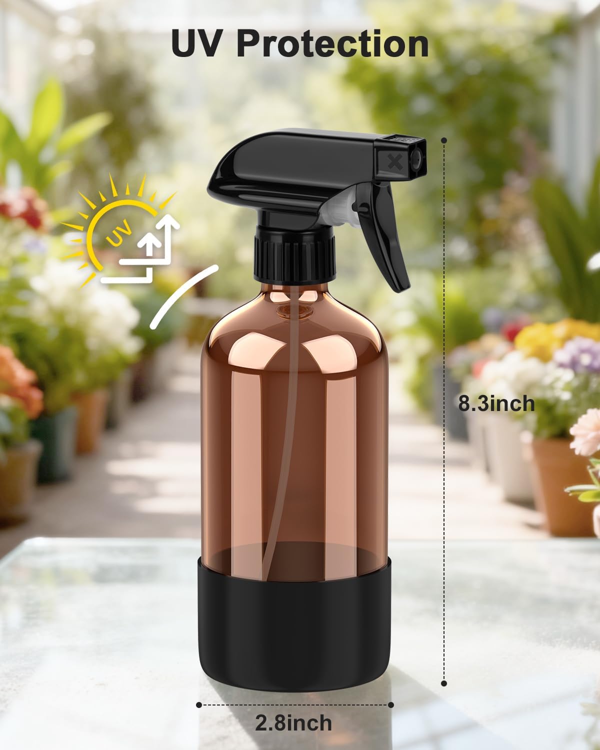 Detalle de Bontip Amber Glass Spray Bottle with Silicone Sleeve (16 oz) – Leak-Proof, Refillable, UV-Protected