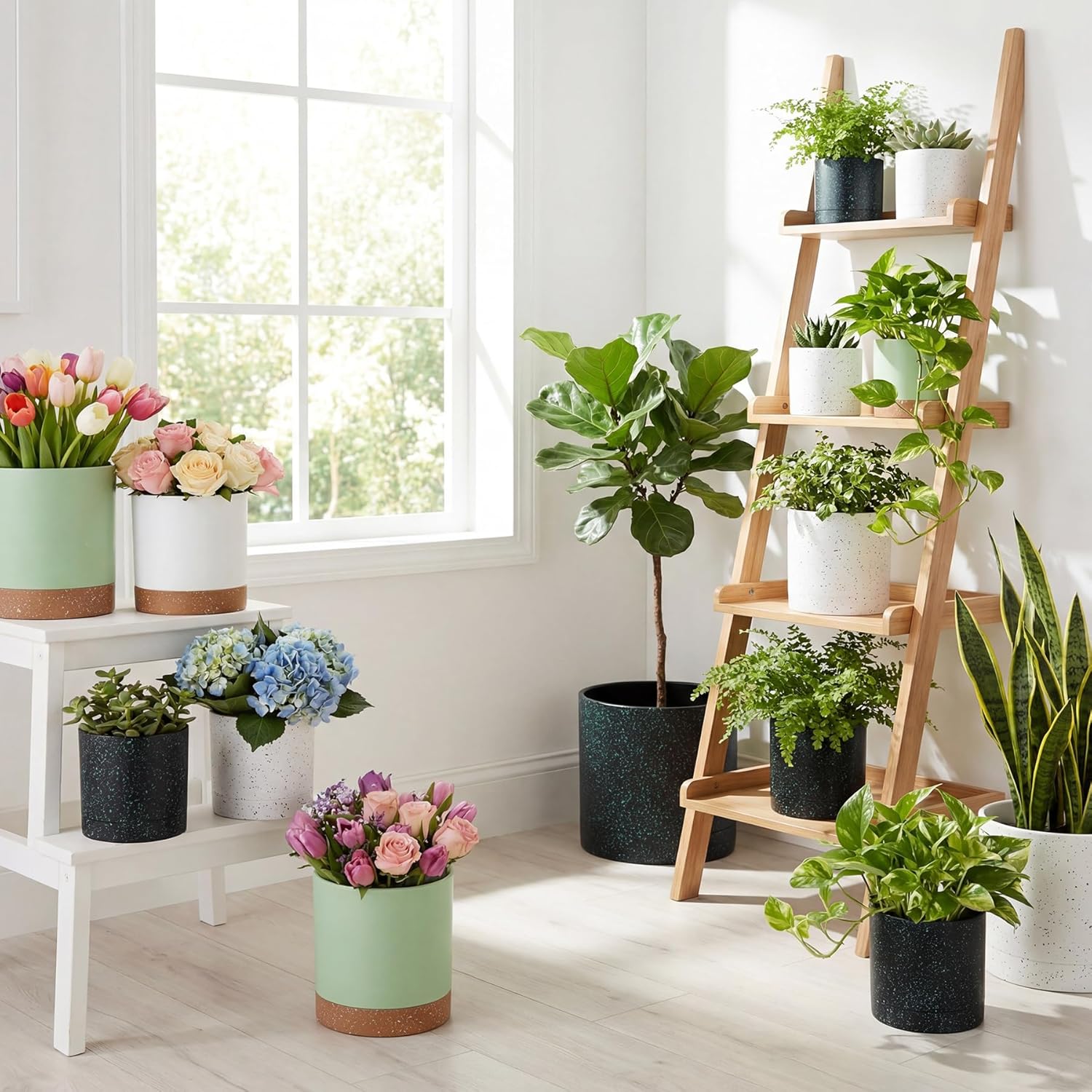 Thumbnail 6 de CSYY Indoor Plant Pots: Self-Watering, Plastic, with Drainage Holes and Tray (Green) – 7/6.5/6/5/4