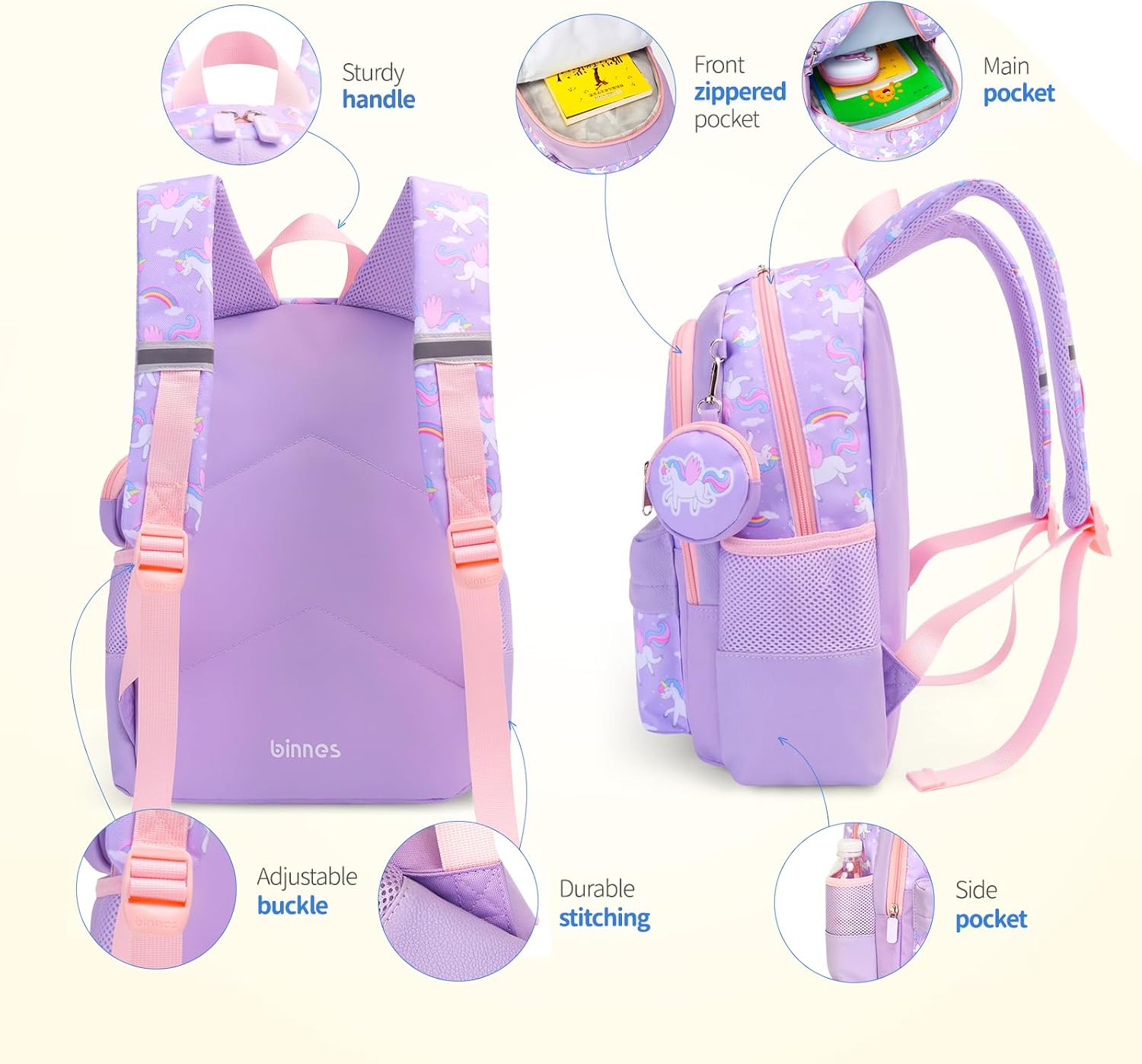 Detalle de SUN EIGHT Children's Backpack (3-6 Years) – Lightweight, Cute Animal Design for Preschool to Primary