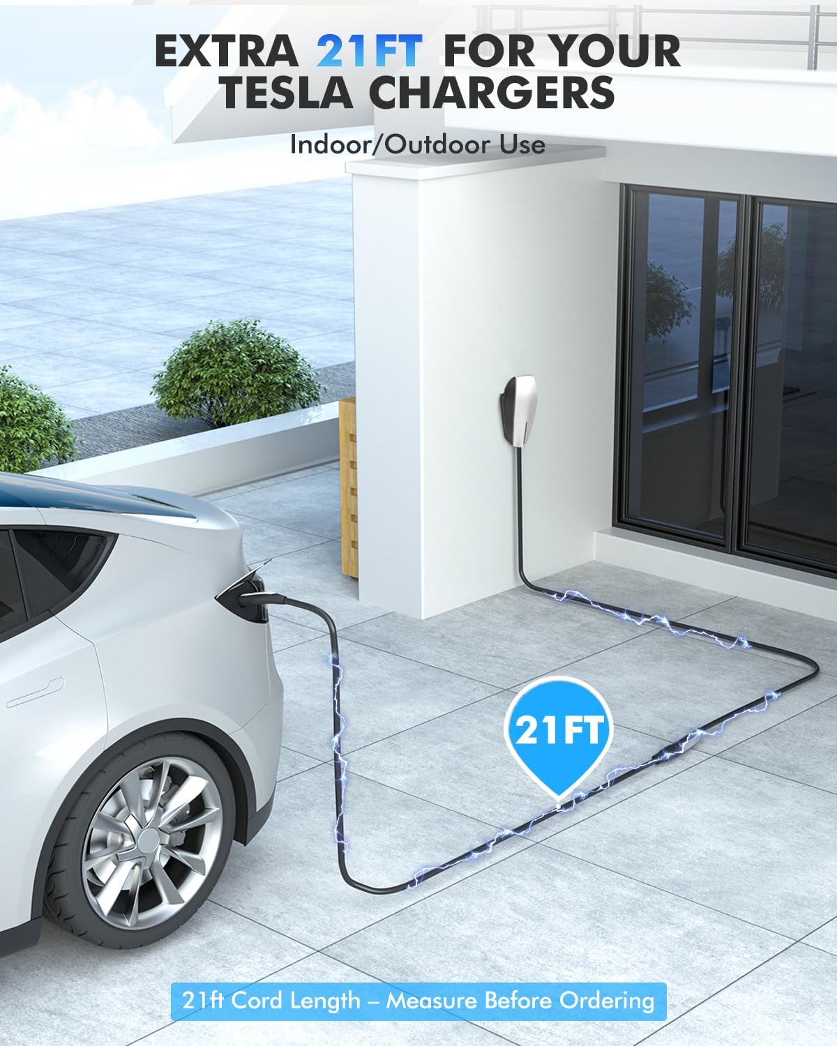 Detalle de SEGUMA EV Charger Extension Cable for Tesla (NACS), Up to 50A, 21ft 240V 12kW