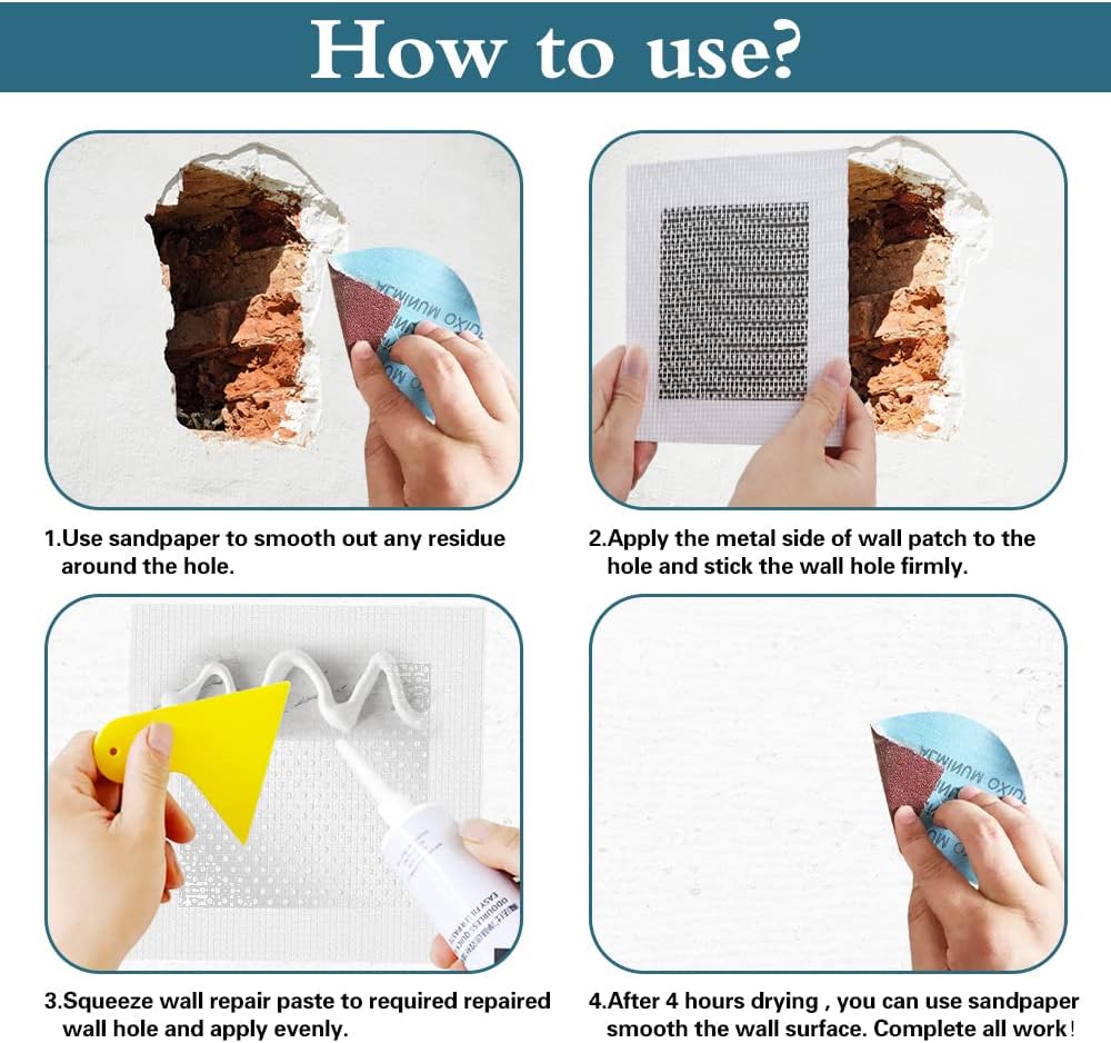 Thumbnail 4 de Safemend 6" by 6" Wall Repair Patch Kit (5 Pcs) – Self-Adhesive Aluminum Mesh Patches for Drywall & Plaster