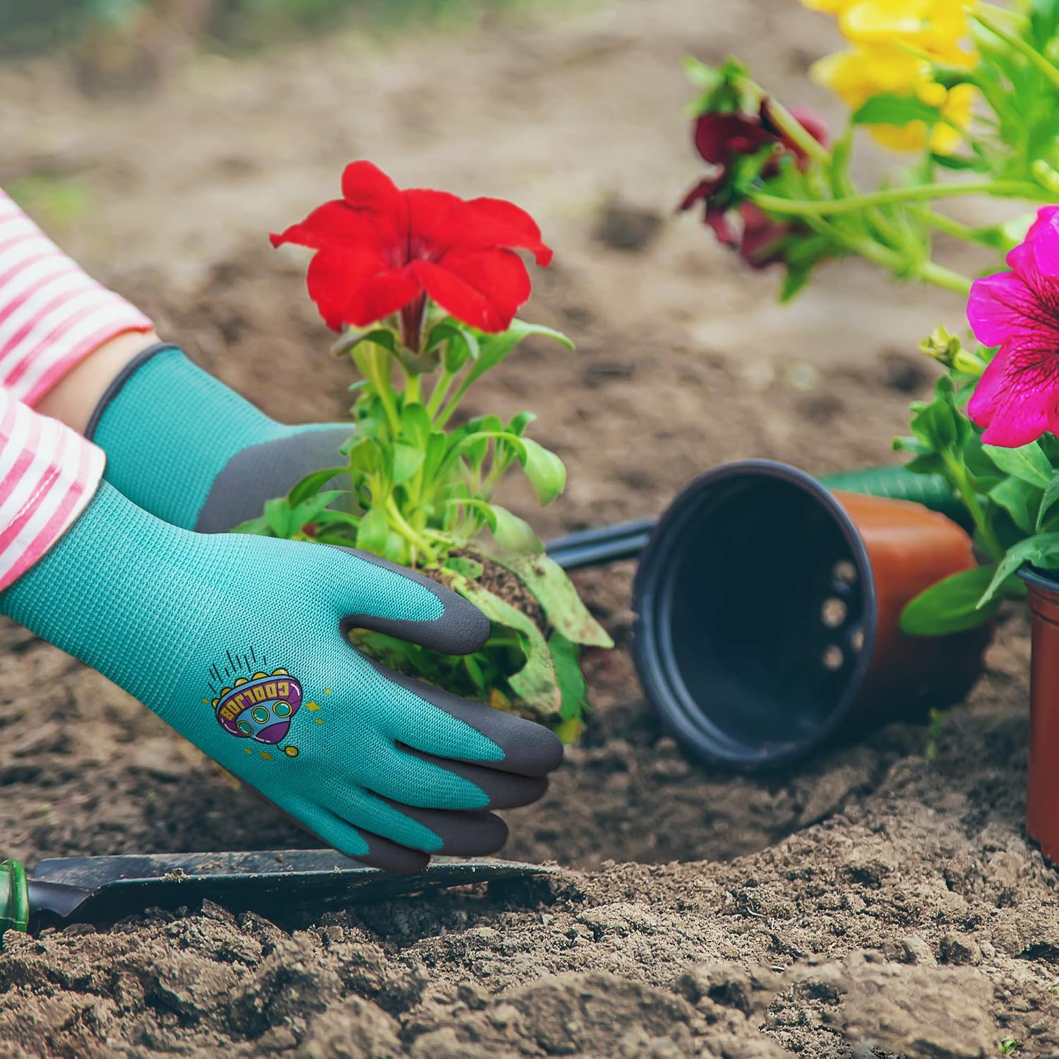 Detalle de COOLJOB Kids Gardening Gloves Slim Fit 3 Pairs S