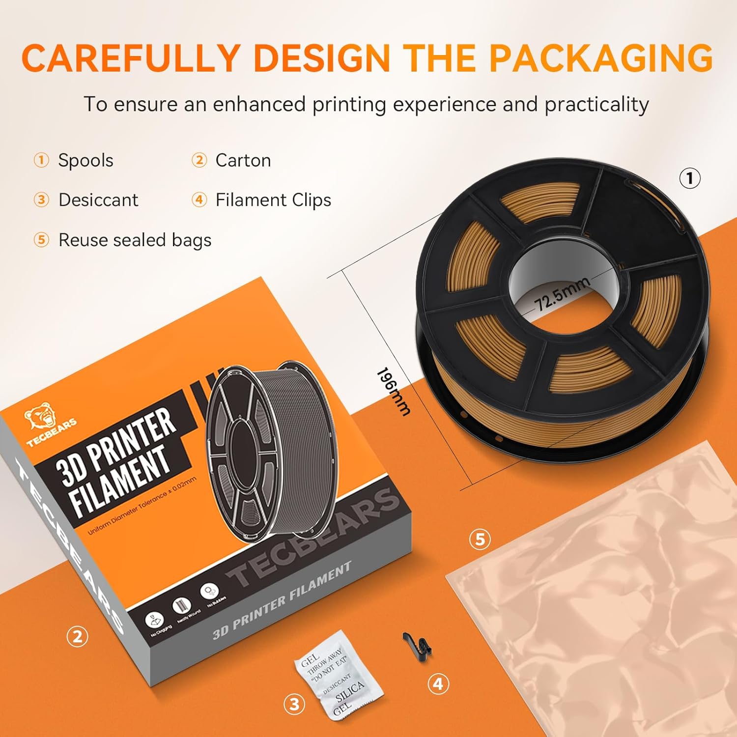 Thumbnail 5 de TECBEARS PLA Filament 1,75 mm Bundle Schwarz (4 kg) – vakuumverpackt, Maßgenauigkeit +/- 0,02 mm