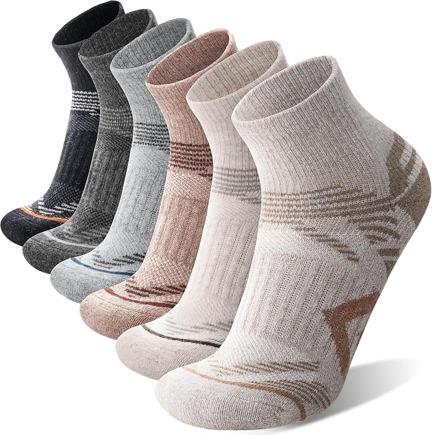 Detalle de ANTSANG 6 Pairs Merino Wool Quarter Ankle Hiking Socks with Compression and Cushioning