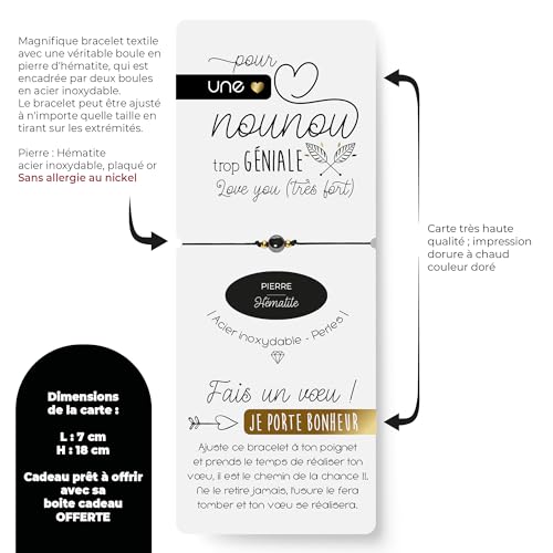 Thumbnail 2 de ÉNJA Création Bracelet gravé « Nounou géniale » avec perle céramique et carte