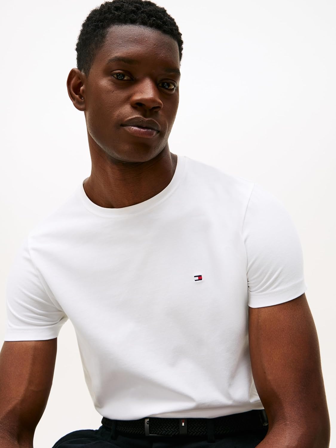 Detalle de Tommy Hilfiger Herren T-Shirt Kurzarm Core Stretch Slim Fit – Weiß, Größe L