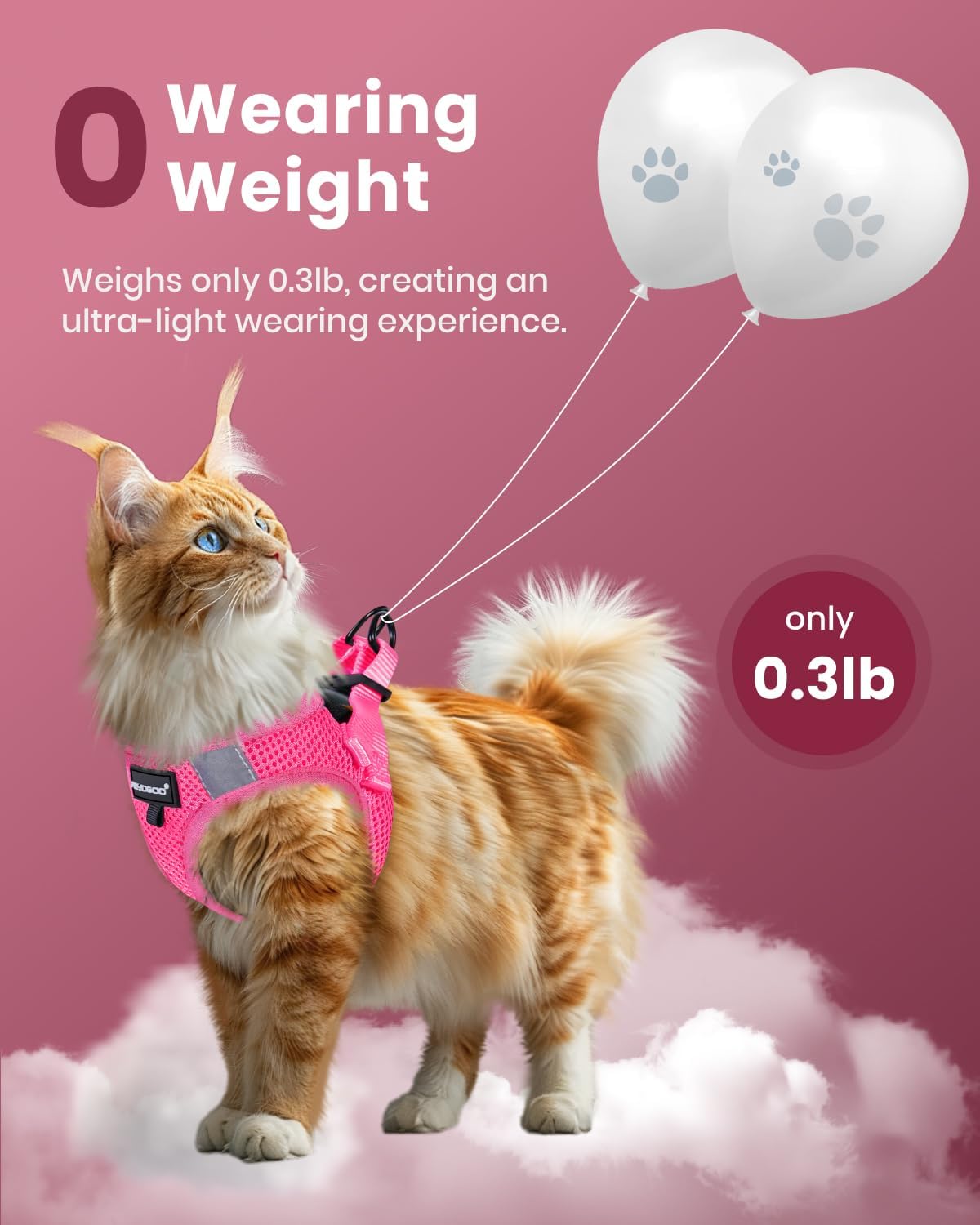 Detalle de FAYOGOO escape-proof cat harness and lead set for outdoor walking (adjustable vest)