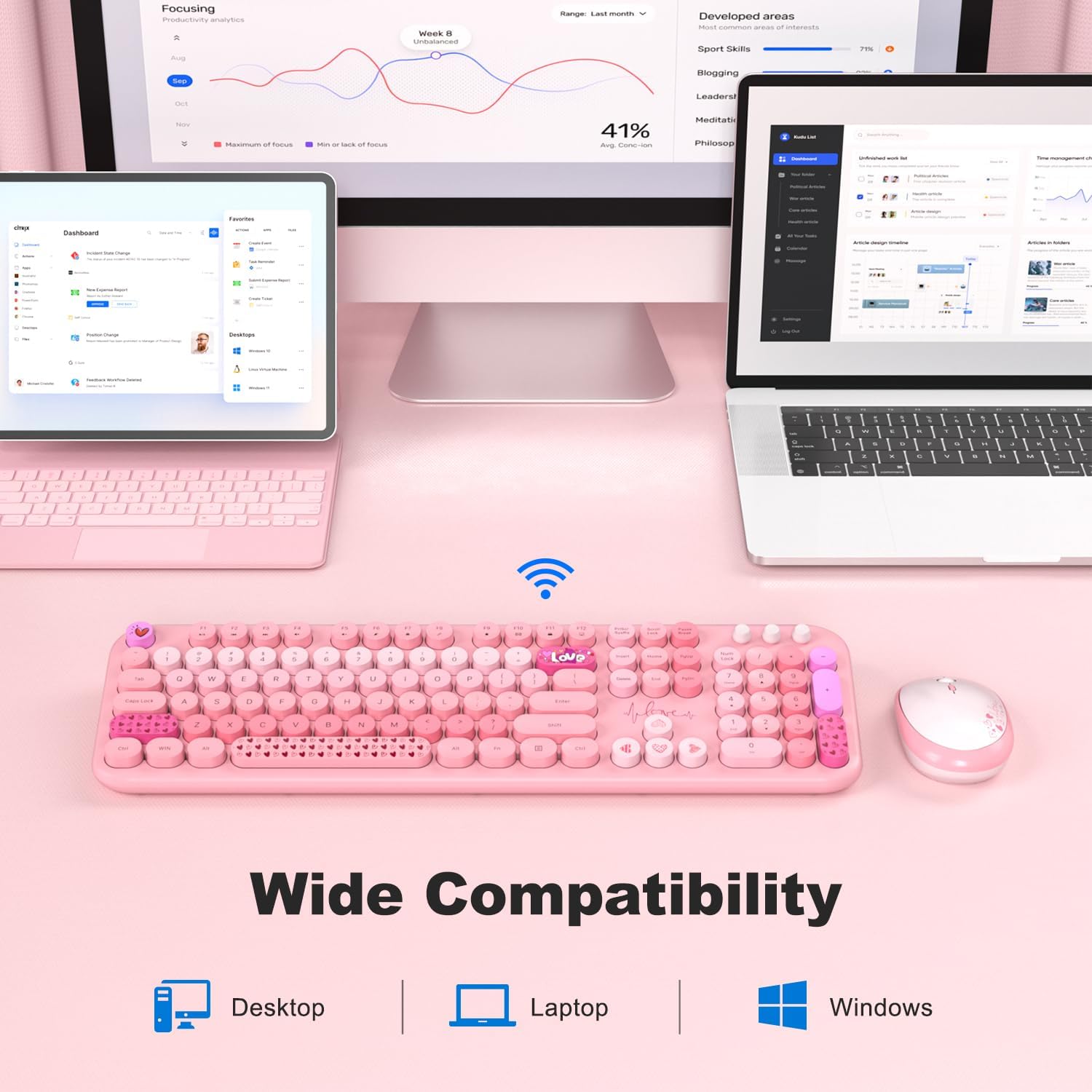 Thumbnail 2 de MOFII Wireless Keyboard and Mouse Combo – Full-Size 2.4G, Pink Colorful