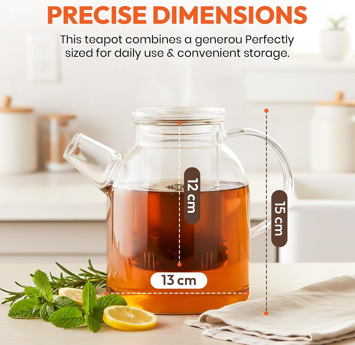 Detalle de Dimono 600 ml Hand-Blown Borosilicate Glass Teapot with Removable Filter