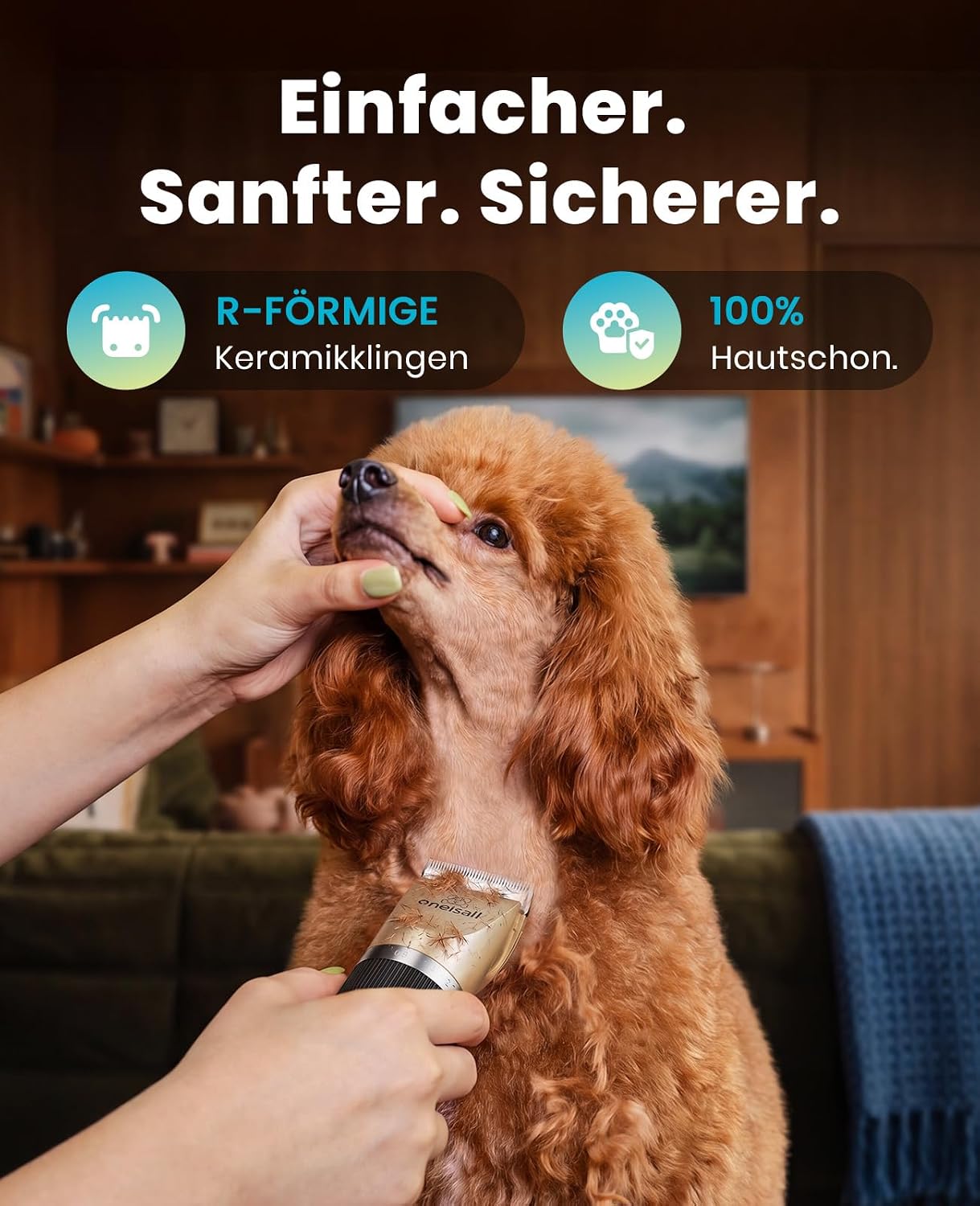 Thumbnail 6 de oneisall Leise Hundeschermaschine – kabellos, 2000mAh, 4 Stunden Laufzeit, für Langhaar–Fellpflege von Hund & Katze (Gold)