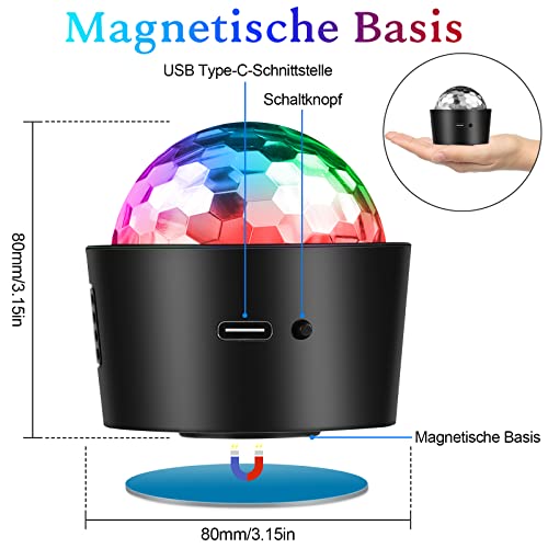 Detalle de SEBRUANC Mini Discokugel: Musikgesteuerte LED-Partylicht mit USB-C, 380 mAh