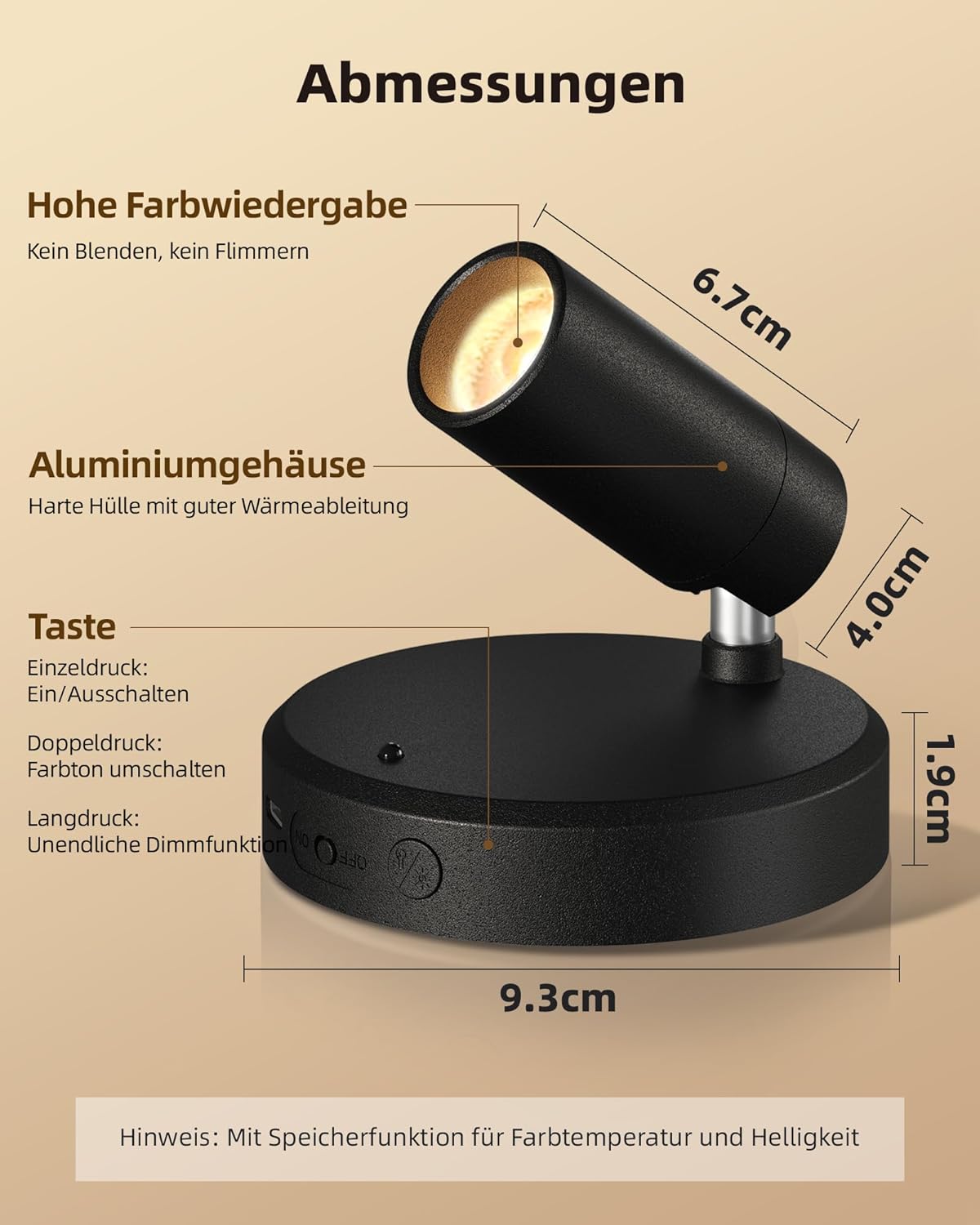 Thumbnail 4 de EZVALO Kabellose Spotlight Wandlampe „Spotlight 5500mAh“ – dimmbar mit Fernbedienung & Timer, drehbar 350°