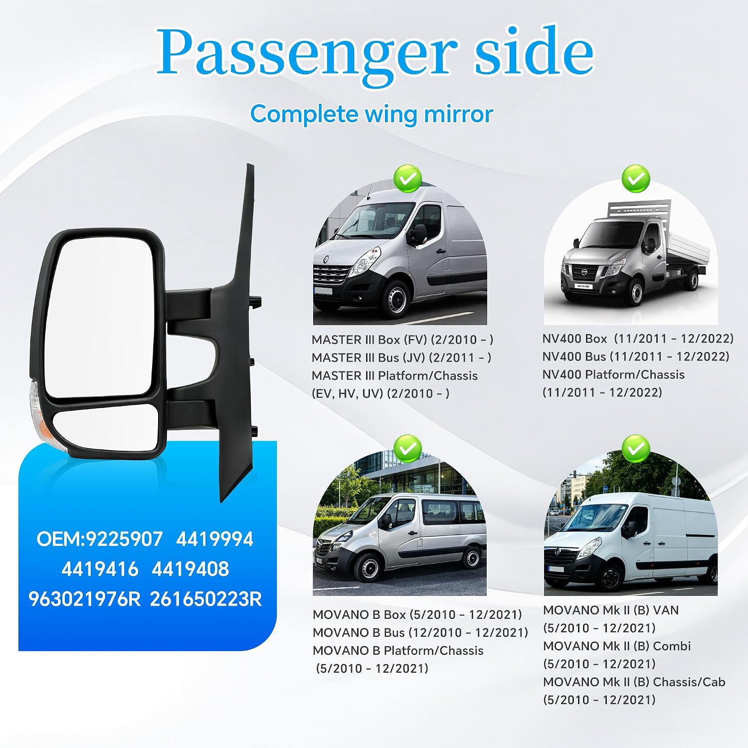 Detalle de Convitex Heated Passenger Left Side Door Wing Mirror with Signal Light for Renault Master III / Vauxhall Movano B