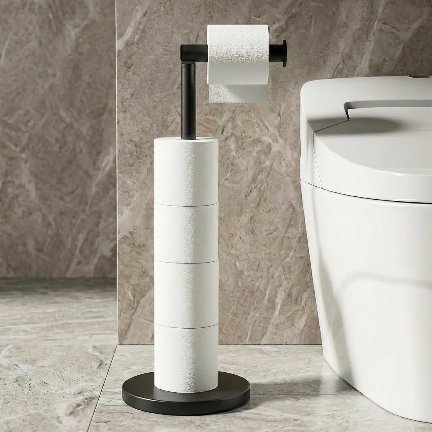 Detalle de Cesun Freestanding Toilet Paper Holder, Black SUS304 Steel, 5-Roll Storage