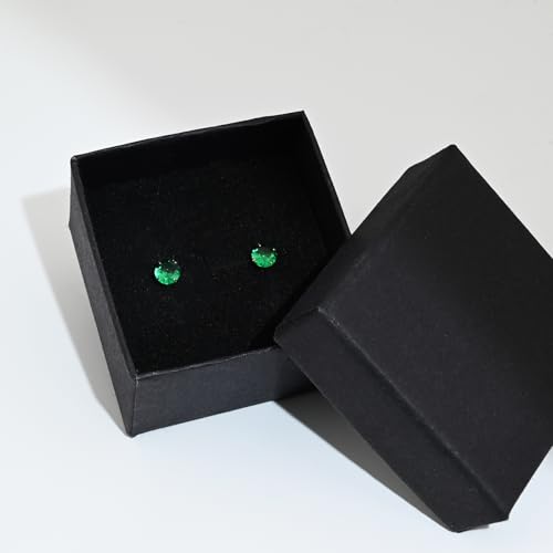 Thumbnail 6 de Weviway 5mm Emerald Green Stud Earrings – 925 Sterling Silver, 18K Gold Plated, Hypoallergenic
