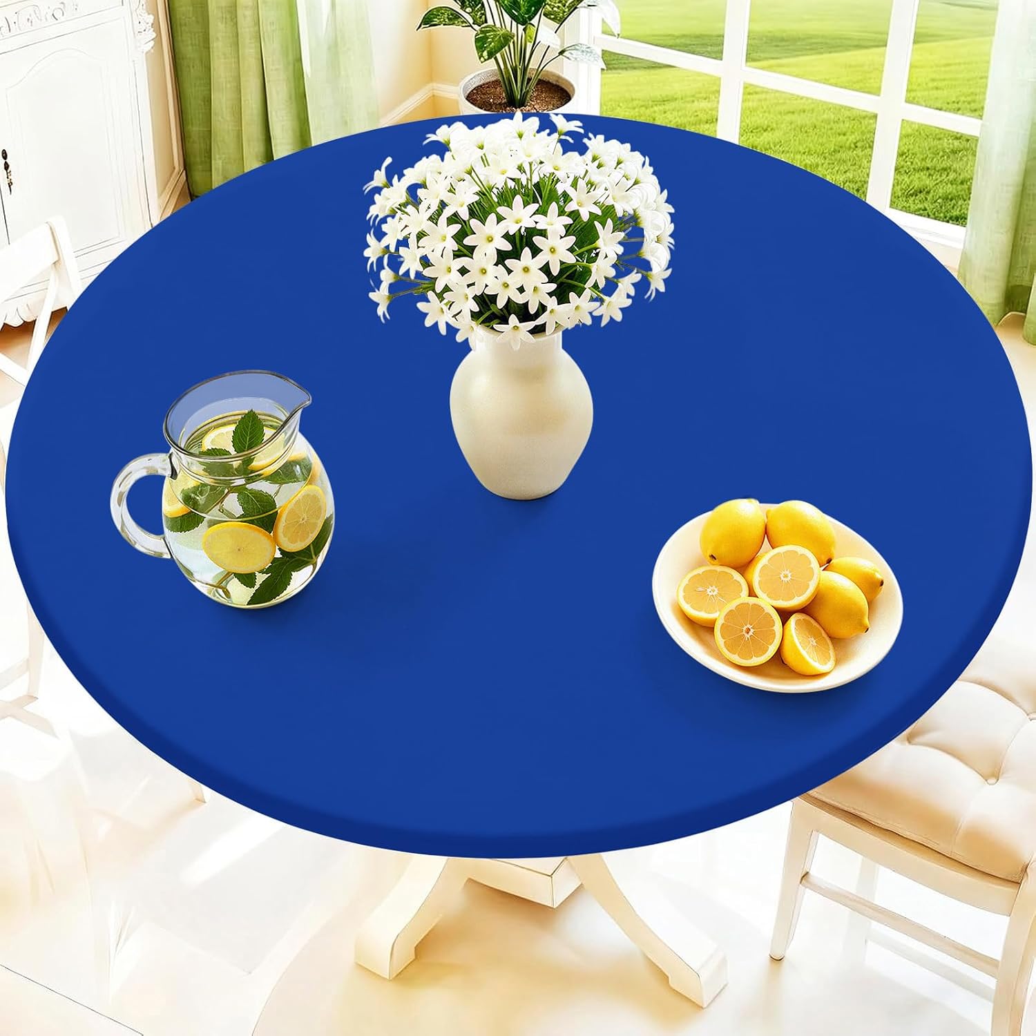 Thumbnail 2 de Moosfor Round Spandex Tablecloth: Elastic, Waterproof Fit for 42"–50" Tables (Baby Blue)