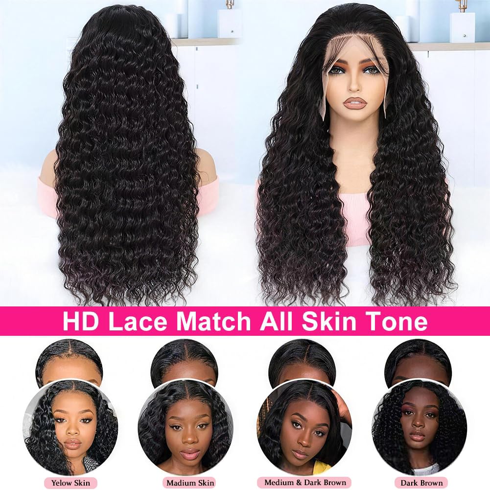 Detalle 2 de Lemeiily 30-Inch Deep Wave HD Lace Front Human Hair Wig