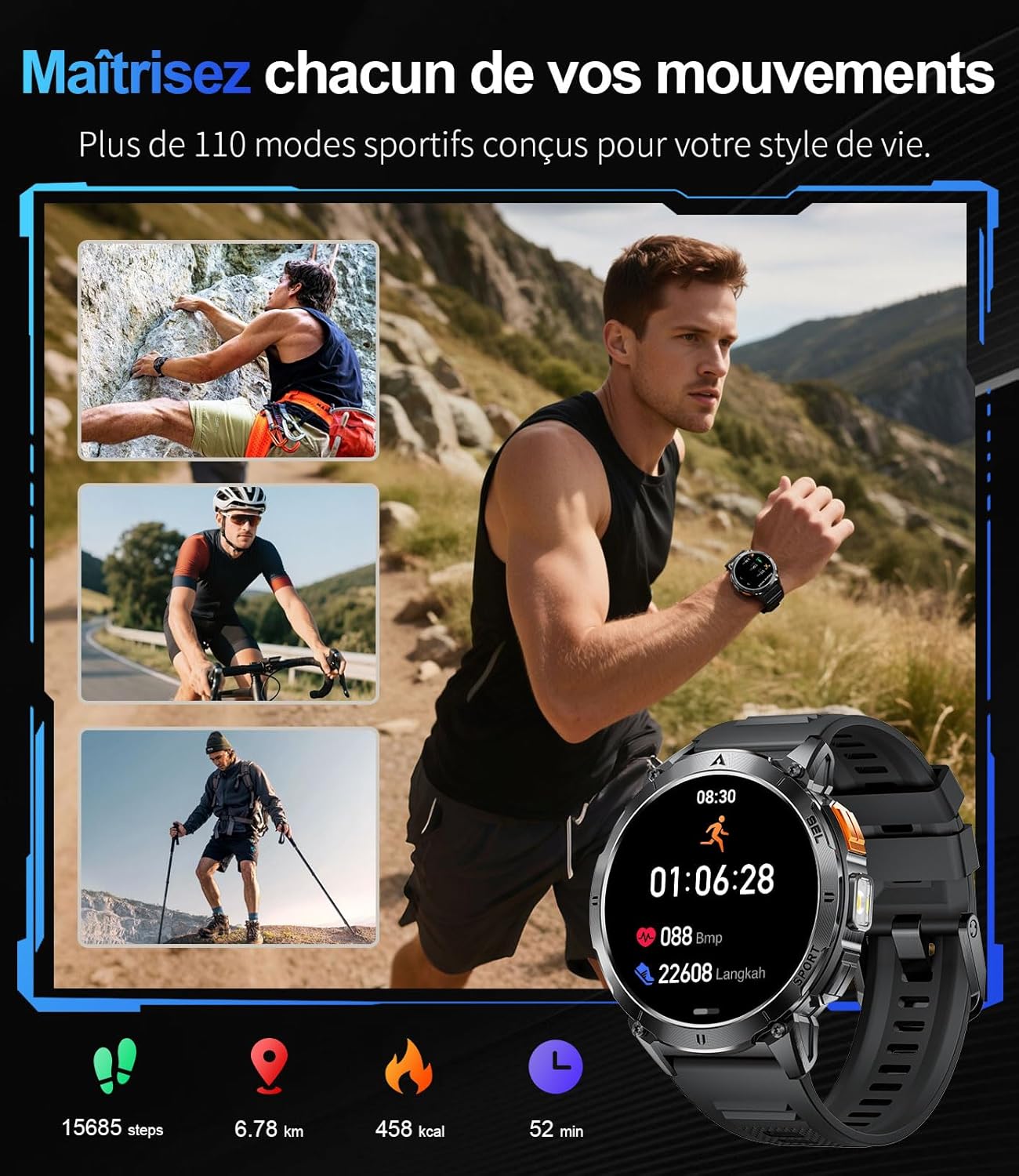 Thumbnail 4 de FITFLEX Montre Connectée Homme: 1,62" AMOLED, design militaire et autonomie remarquable