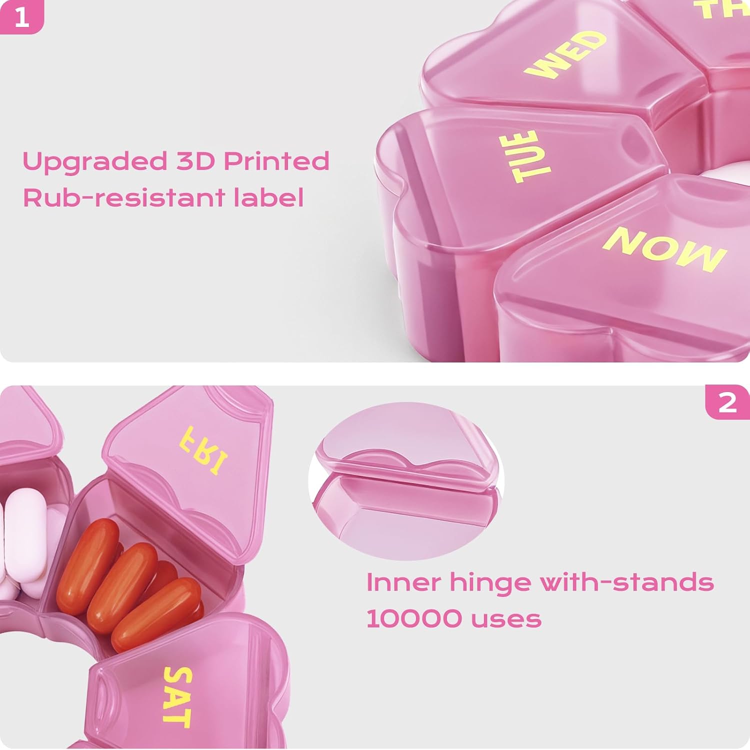 Detalle 2 de SHIJOINYU SJPO-01 Weekly Pill Organizer, Pink 7-Compartment Travel Case