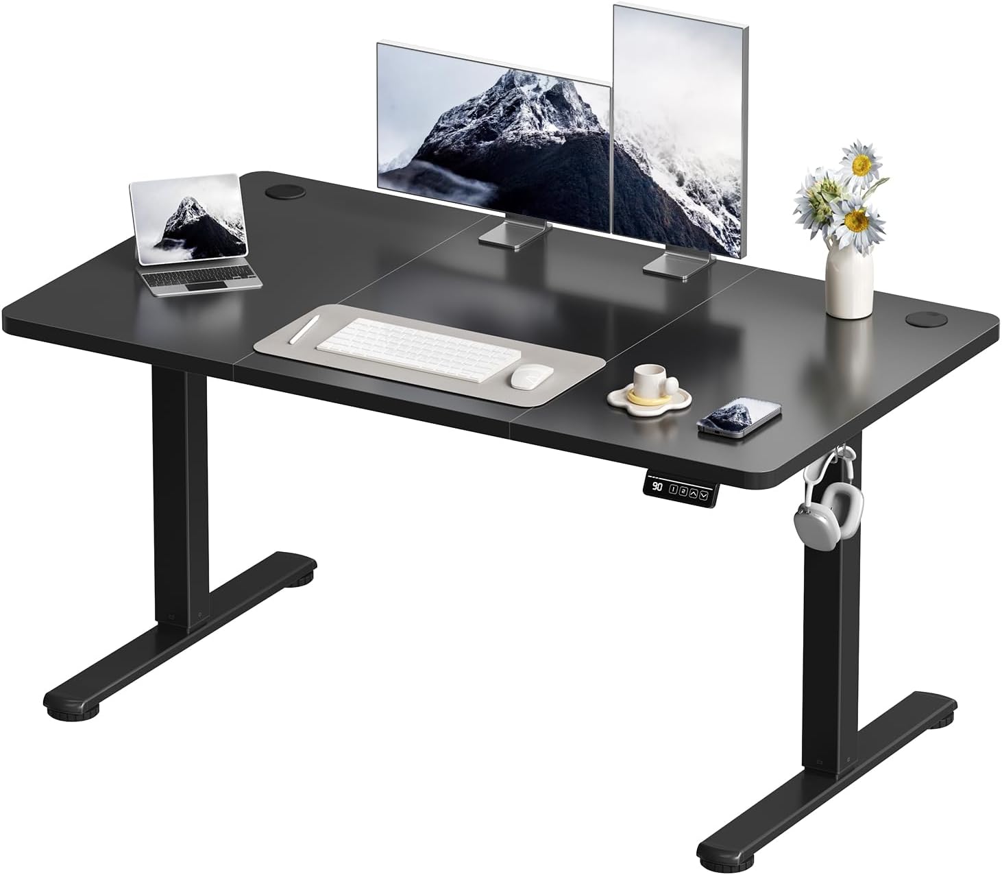 Detalle de Devoko elektrischer höhenverstellbarer Schreibtisch 120x60 cm, Standing Desk Schwarz ⚙
