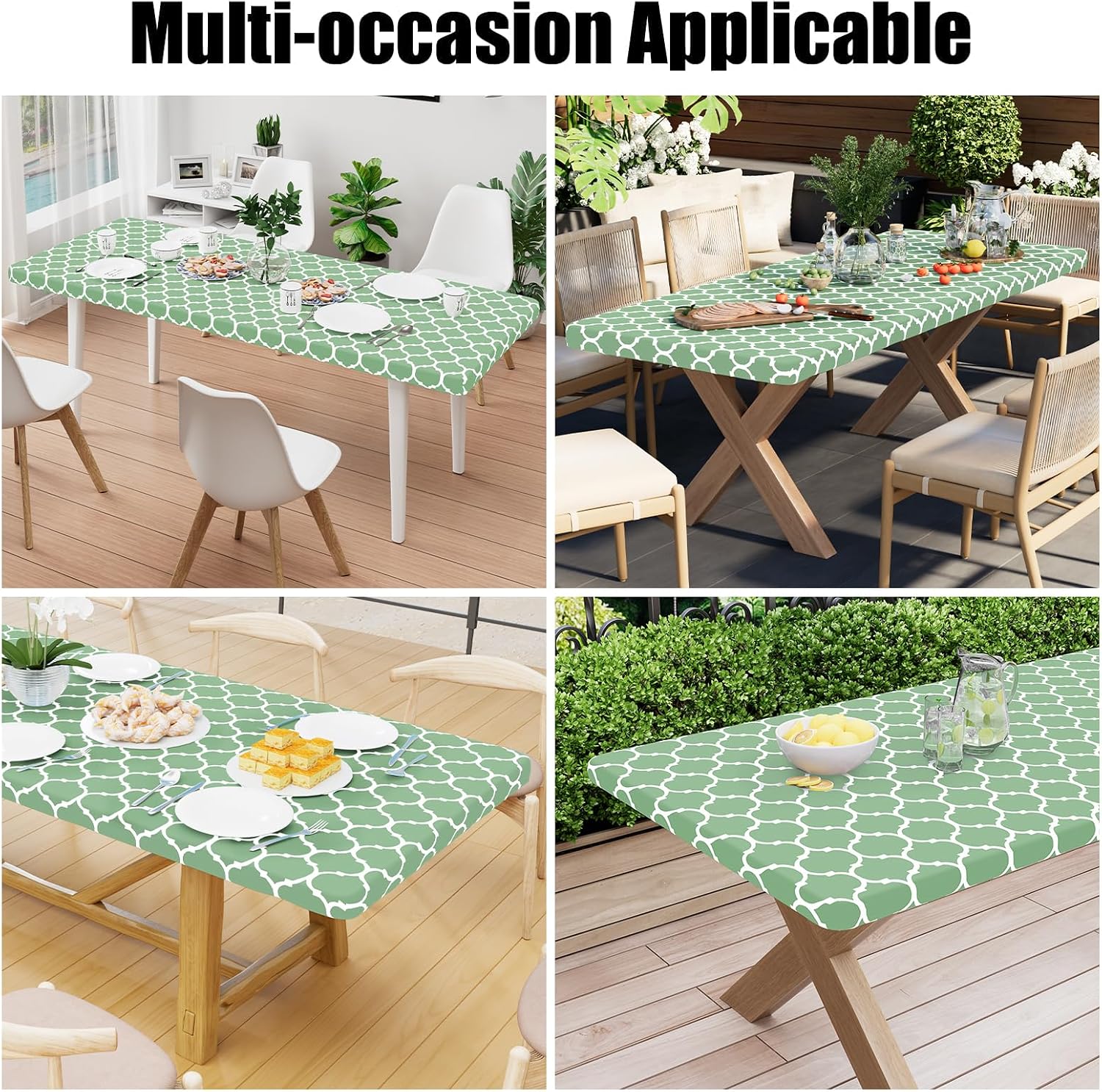Thumbnail 5 de Smiry Rectangle Picnic Table Cover – Waterproof Elastic Fitted Vinyl Tablecloth for 6-Foot Tables (Sage Green, 42x72 Inches)