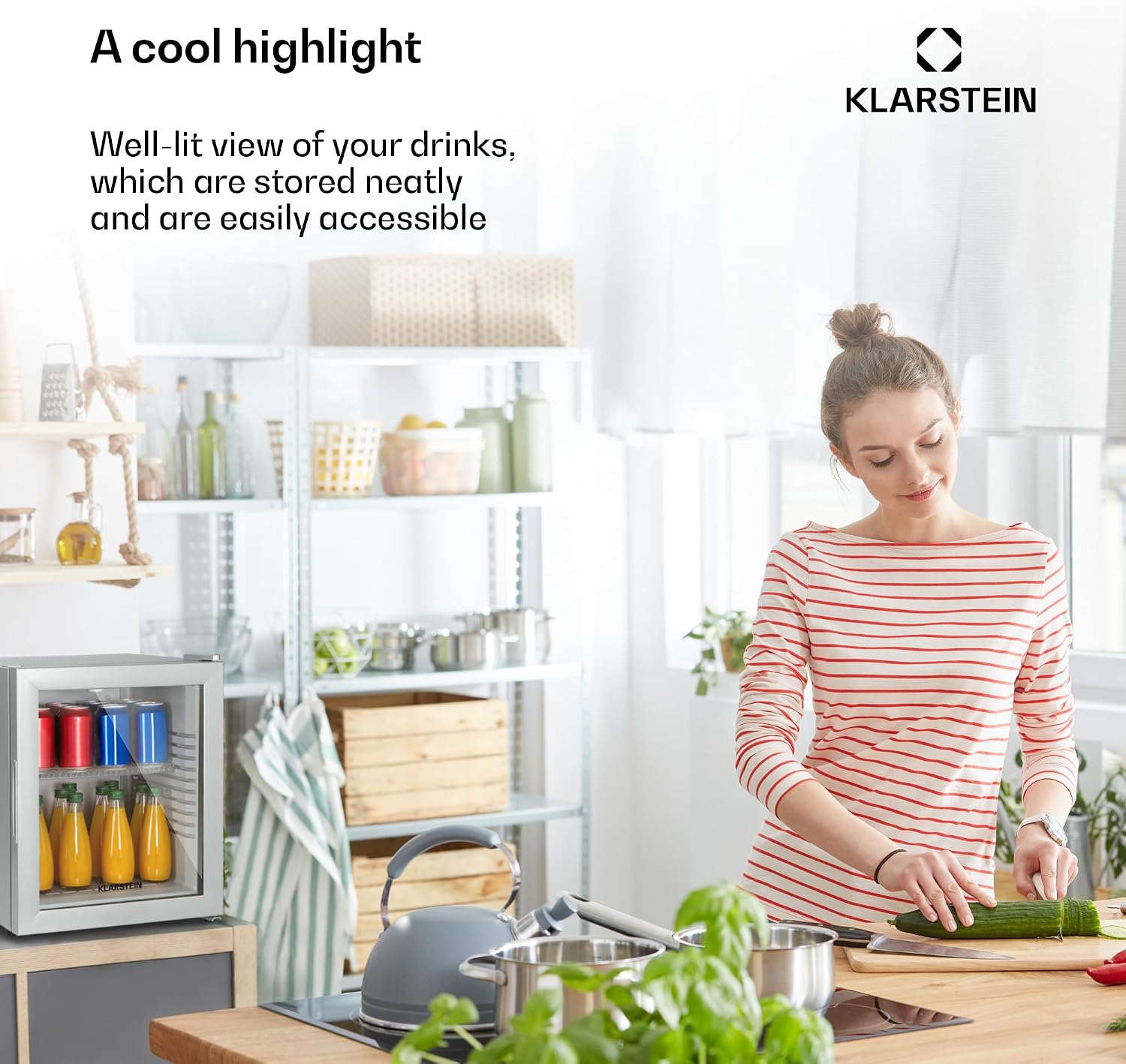 Detalle de Klarstein 5303526 30L Mini Fridge with Glass Door and LED Lighting