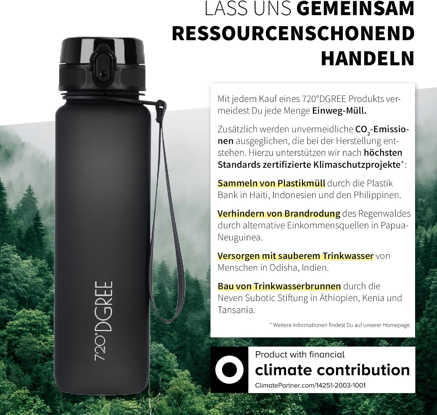 Detalle 2 de 720°DGREE Trinkflasche 1 l Sport “uberBottle“ softTouch +Sieb – BPA-frei, Tritan, auslaufsicher