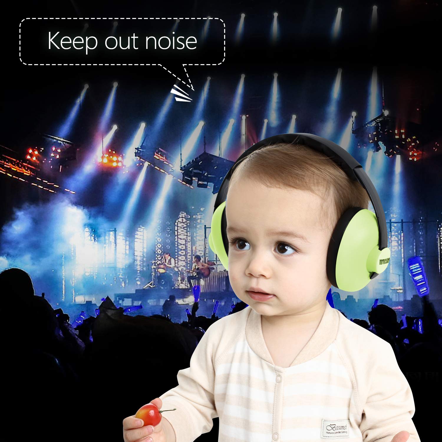 Detalle de BBTKCARE Baby Ear Protection Earmuffs, Green, Adjustable, 23 dB Noise Reduction