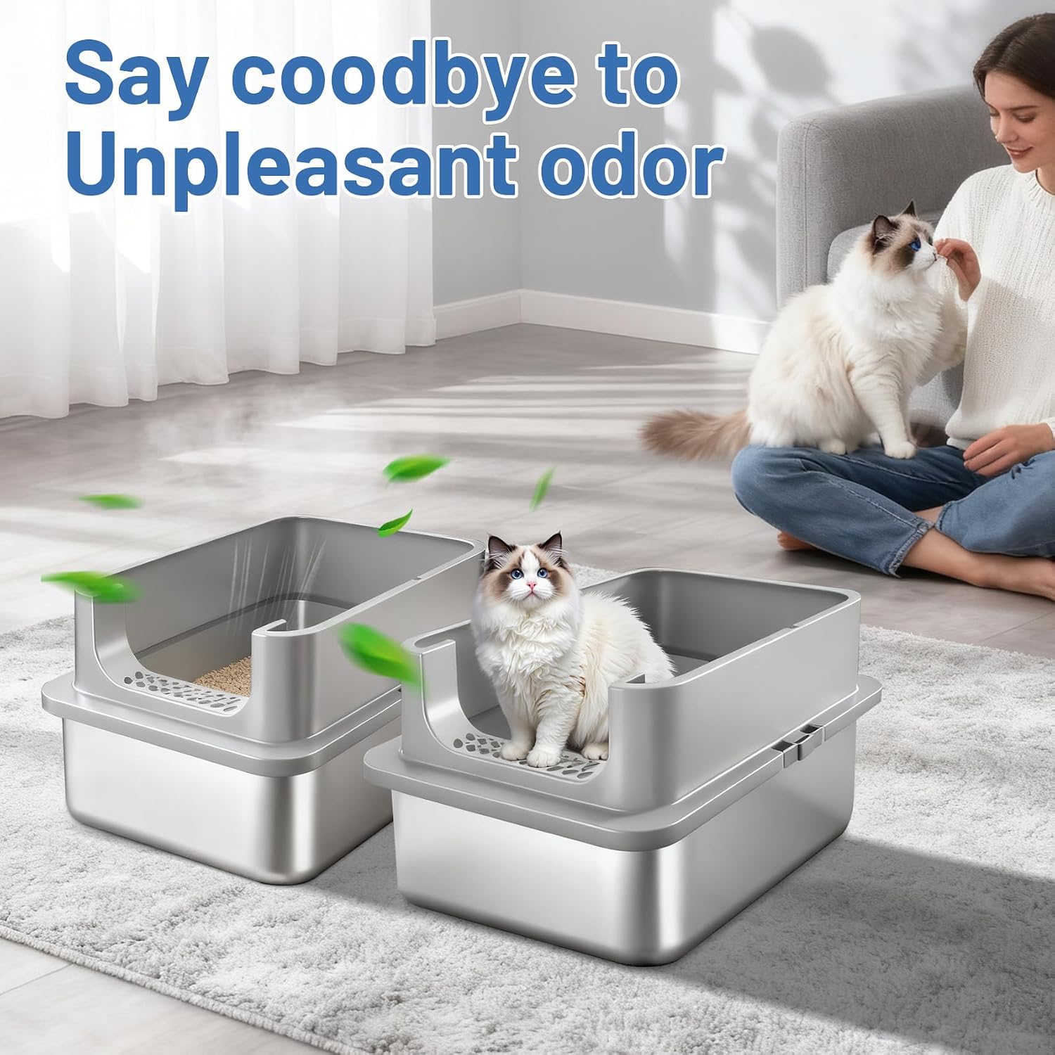 Thumbnail 6 de Jotesnew XXF-ST Stainless Steel Cat Litter Boxes, 2-Pack, XL with High Sides