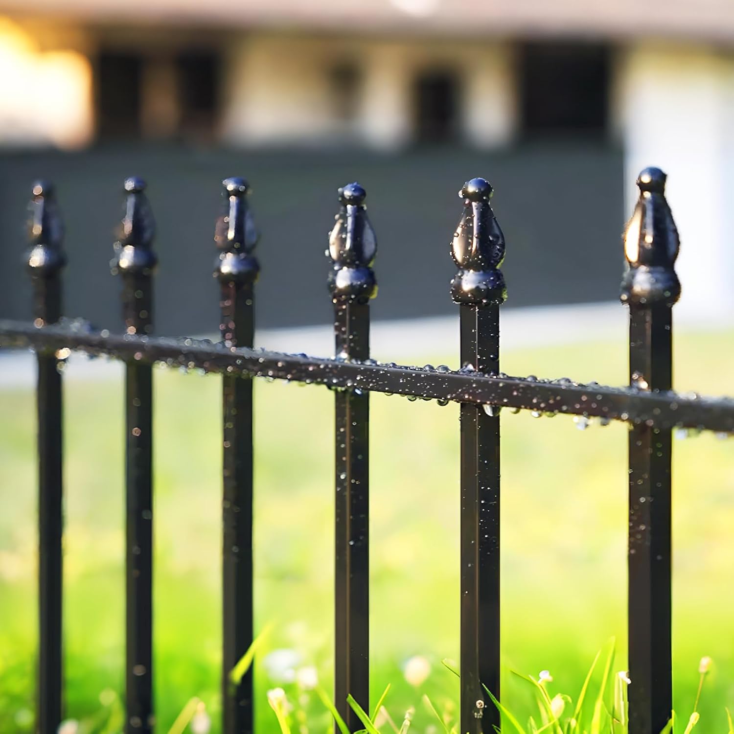 Thumbnail 2 de Thealyn decorative metal garden fence set – 81cm high, 5 panels, 3m total length, no-dig border dog fence (black)