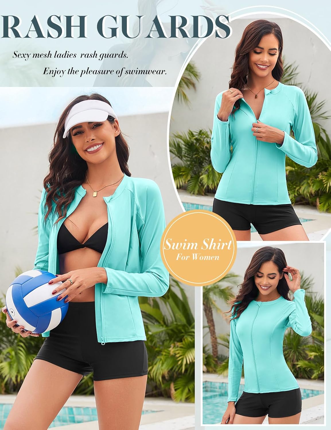 Detalle de Haut de maillot de bain manches longues femme Tuopuda rashguard anti-UV UPF 50+